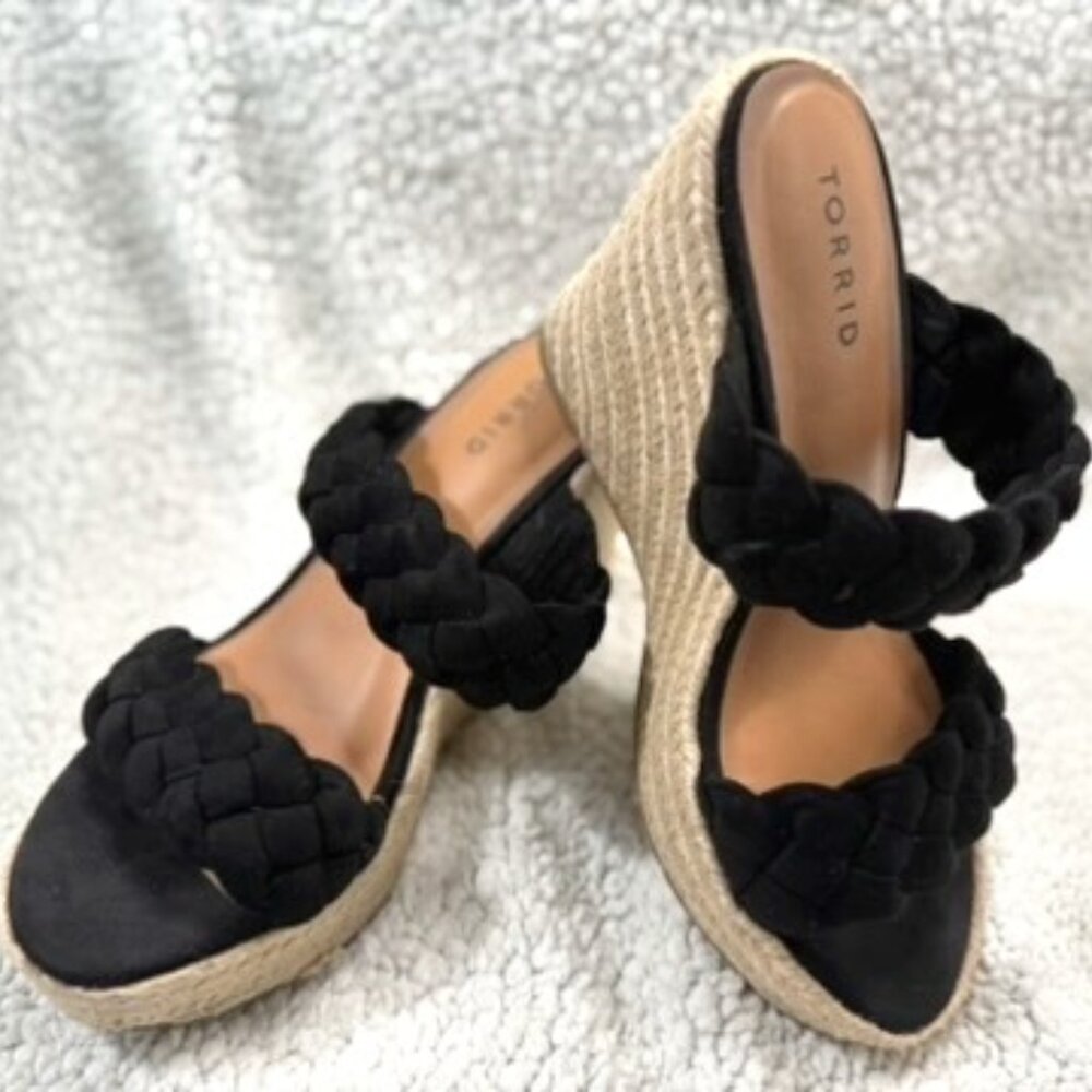 Torrid Extra Wide Width Black Braided Espadrille Wedges 8.5-9WW